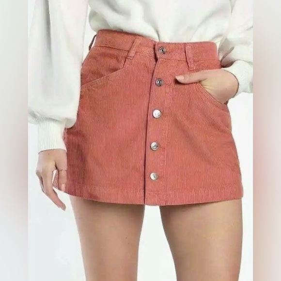 Free People Dresses & Skirts - Free People Ray Mini Skirt corduroy Cotton Button Up in terracotta Size 0 NWT